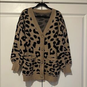 Leopard Print Cardigan Sweater. Size Medium.
